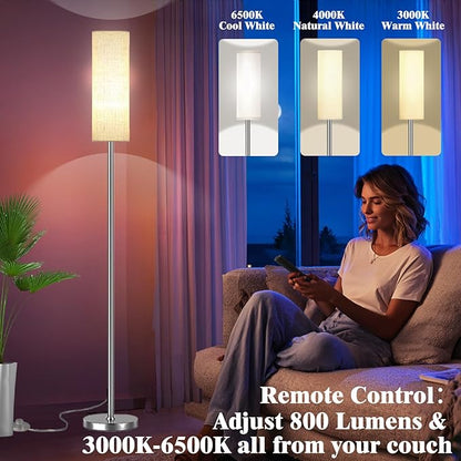 Smart LED Floor Lamp with APP Control & RGB Colors - Dimmable Standing Lamp for Living Room, Bedroom, Gaming - Remote, Timer, 9W Bulb Included, 67" Modern Tall Lamp (Silver Beige)