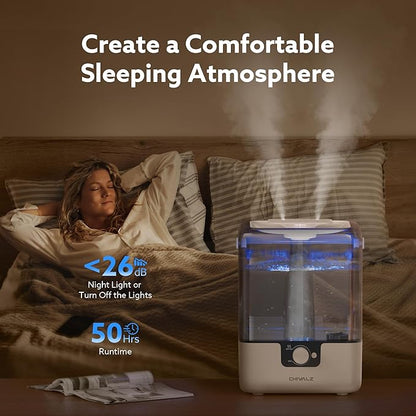 CHIVALZ Humidifiers for Bedroom Large Room Home, 6L Cool Mist Humidifier for Baby and Plant, Oil Diffuser, Top Fill Humidifier with Night Light, Quiet 23dB, Up to 26H, White 1Pack