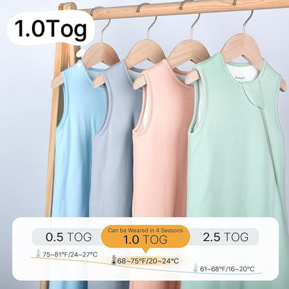 Supersoft Rayon Made from Bamboo Sleep Sack 18-24 Months 1.0 Tog Toddler Sleep Sack 2t Baby Wearable Blanket with 2-Way Zipper Unisex Sleeping Bag for Babies All-year-around (2 Pack) Blue & Gray