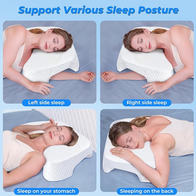 SAHEYER Side Sleeper Pillow with Arm Hole, Upgraded Shoulder Relief System for Neck Pain, Multi-Angle Memory Foam Pillow for Adults Side, Back and Stomach Sleeper Pressure-Free Sleep(White)