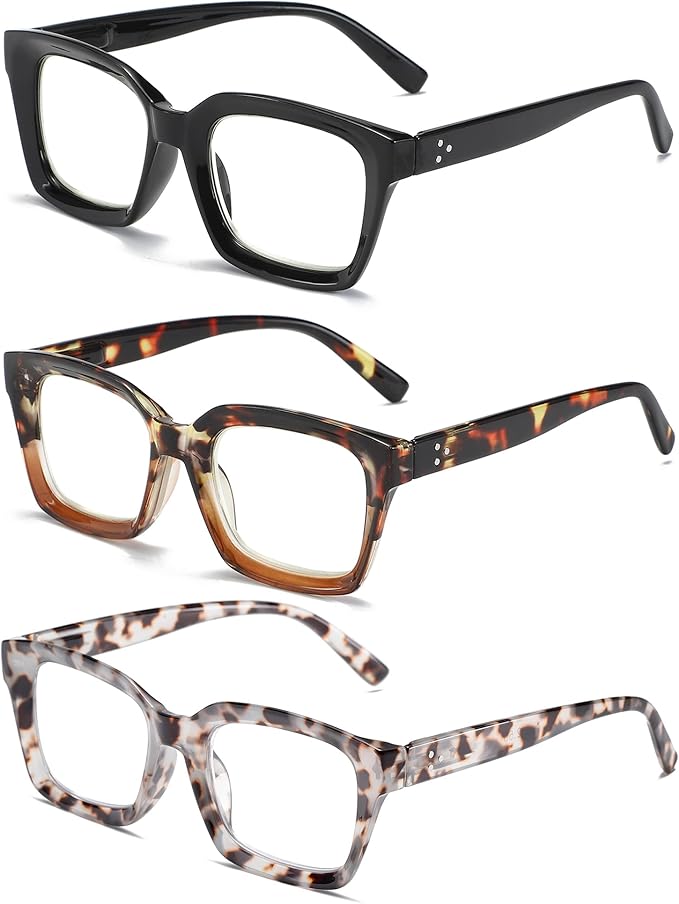 Readers for Women Oprah Style Square Reading Glasses with Spring Hinge Blue Light Blocking for Men Ladies