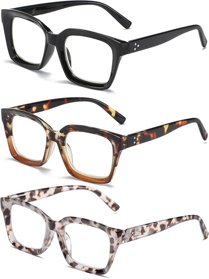 Readers for Women Oprah Style Square Reading Glasses with Spring Hinge Blue Light Blocking for Men Ladies