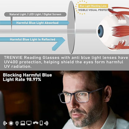 6 Pack Reading Glasses for Men Blue Light Blocking Glasses Lightweight Spring Hinge Computer Readers Men Women