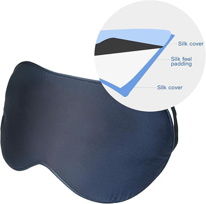 MMCTION Silk Sleep Eye Mask Ultra Comfortable Soft Eye Covers Night Mask Blackout Blindford Eye Shades for Sleeping with Adjustable Strap for Women Men Blue