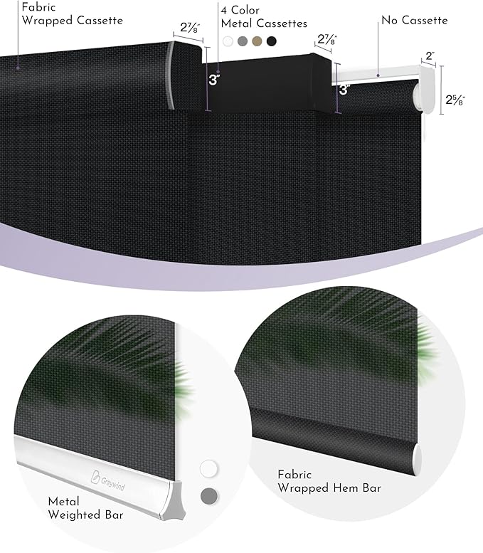 Graywind Motorized Solar Shades Compatible with Alexa Google Remote Electric Window Shade Fireproof Smart Roller Blinds with Valance for Home Office Patio, Custom Size (5% Openness Black)