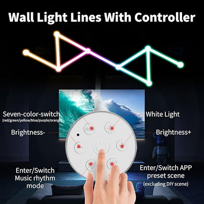 Smart WiFi RGB LED Wall Light Lines 16M+ Color LED Dimmable Music Sync Gaming Room, Bedroom, Led Home Wall Decor Light Bars Kit Compatible with Alexa and Google Assistant (9 LED Light Lines)