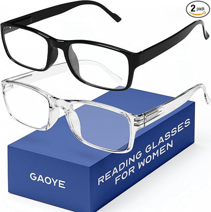 Gaoye 2-Pack of Reading Glasses - Blue-Light Filter, UV Protection - Readers with Rectangle Frames