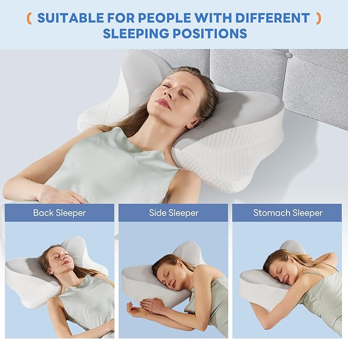 Sweetcrispy Cervical Pillow for Neck and Shoulder - Ergonomic Memory Foam Pillows, Contour Side Sleeper for Adults, Cooling Orthopedic Neck Support for Back Stomach Sleepers, King Size, Grey