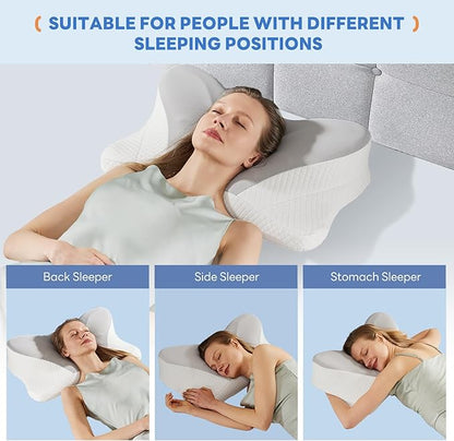 Sweetcrispy Cervical Pillow for Neck and Shoulder - Ergonomic Memory Foam Pillows, Contour Side Sleeper for Adults, Cooling Orthopedic Neck Support for Back Stomach Sleepers, King Size, Grey