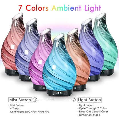 Essential Oil Diffuser Aroma Diffuser- 200 ml Art Glass Ultrasonic Cool Mist Oil Diffuser for Aromatherapy Auto Shut-Off Protection & 7 Colors Changed LED Light for Home Office Decor & Gift (200ml)