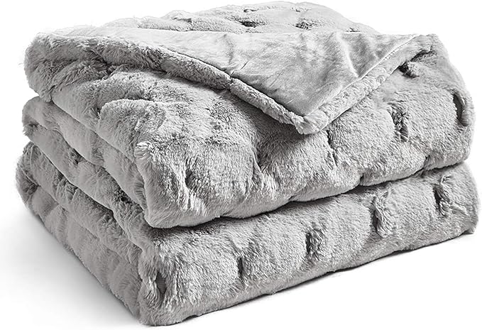 YnM Fluffy Weighted Blanket (Light Grey, 50''x60'' 10lbs) Luxury & Fuzzy Faux Fur Weighted Blanket Throw, Cosy & Relaxing Blanket, Home Decor Piece