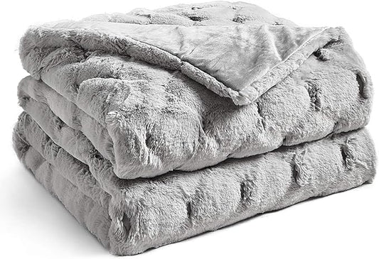 YnM Fluffy Weighted Blanket (Light Grey, 50''x60'' 10lbs) Luxury & Fuzzy Faux Fur Weighted Blanket Throw, Cosy & Relaxing Blanket, Home Decor Piece