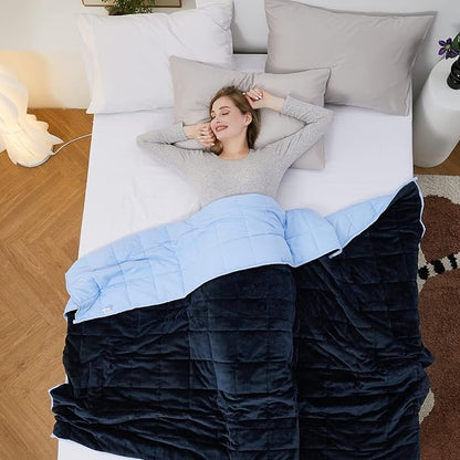 Satwip Weighted Blanket Blue 12 Pounds Fuzzy Warm Flannel Weighted Bed Blanket with Soft Breathable Sanded, 48 x 72 inches, Blue