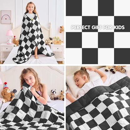 yescool Black Checkered Weighted Blanket 7 Pounds Plaid Weighted Throw Blanket, Heavy Blanket for Sleeping, Tartan Bed Blanket Gift for 60-80lbs, 40"x60"