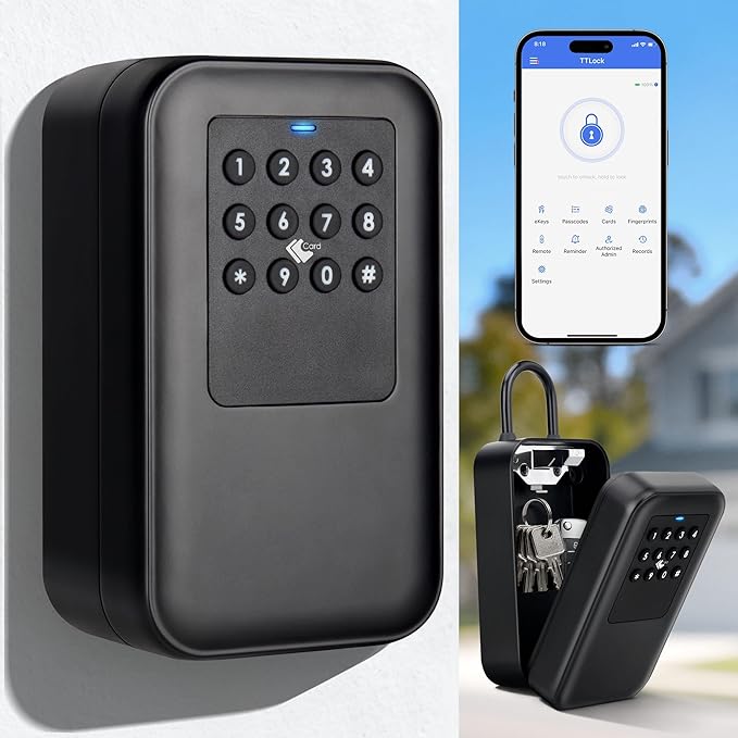 Smart Key Lock Box with Bluetooth TTLock APP Control, Silicone Keypad IP65 Waterproof USB-C & Manual Key Emergency Unlock Large Capacity for Outdoor Home & Airbnb
