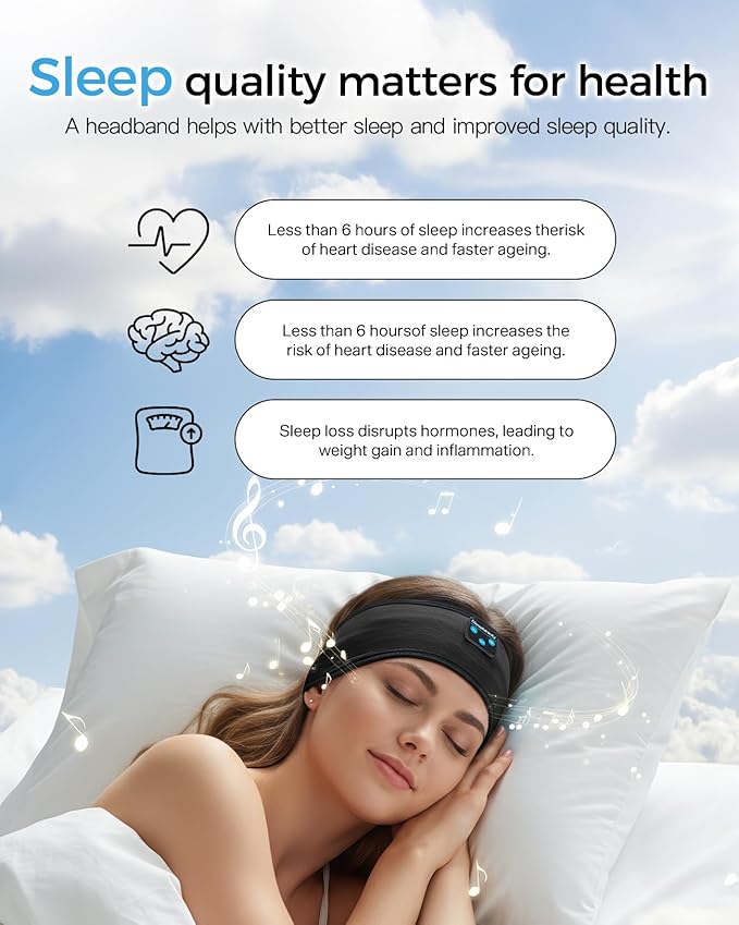 Sleep Headphone Bluetooth 5.4 Headband, Wireless Earphones Sweat Resistant with Ultra-Thin HD Stereo Speakers, Soft & Breathable Headband for Side Sleepers, Workout, Meditation, Travel