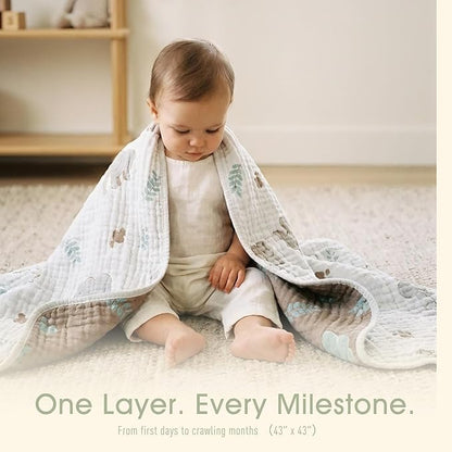 Ultra Soft Muslin Baby Blanket, A Versatile Swaddle and Bed Blanket for Babies, Toddlers, Boys, and Girls (Forest Elephant 1 Pack).