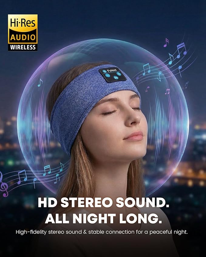 Sleep Headphones Bluetooth 5.4, Sleeping Headphones for Side Sleepers, Ultra-Thin Stereo Speakers & Long-Lasting Time Battery, Soft & Sweat-Proof for Sports Yoga Nap