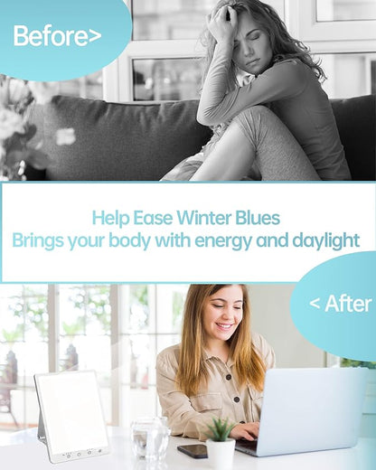 Light Therapy Lamp with 10,000 Lux, UV-Free, LED Bright White Light with 3 Color Temperature, 3 Brightness Levels, 20-60min Timer, Touch Control Happy Light - Boost Mood, Sleep & Focus