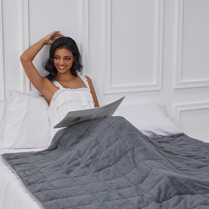 Sherpa Weighted Blanket for Adults, 15 lbs Furry Bed Blanket for Deep Sleep, Super Plush Blanket with Soft Weighted Blanket 48 x 72 inches, Grey