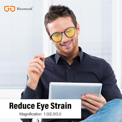 Bloomoak Orange Reading Blue Light Glasses,Computer Readers with Magnification,Relieve Eye Strain &Improve Sleep