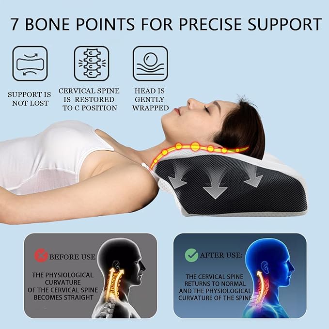 Pillows for Sleep Apnea, Hollow Design Odorless Orthopedic Cervical Pillow, Memory Foam Pillow for Neck, Neck Support Pillows for Sleeping, Neck Elevation Design(Grey)