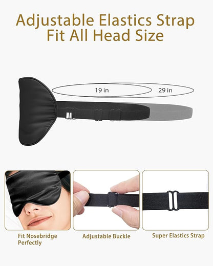 4 Pack Silky Sleep Masks for Women Men, JroyJoy 100% Blackout and Super Soft for Sleeping with Adjustable Strap, Satin Eye Mask for Side Sleeper, Travel Eye Covers (004 Black*4pcs)