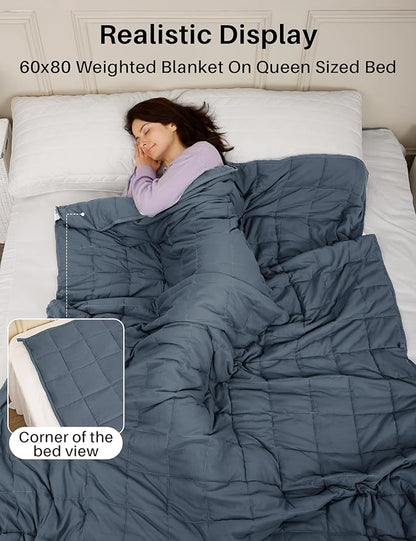 Weighted Idea Cooling Weighted Blanket Queen Size 25lbs for Adult (60''x80'', Dark Grey) with Premium Glass Beads