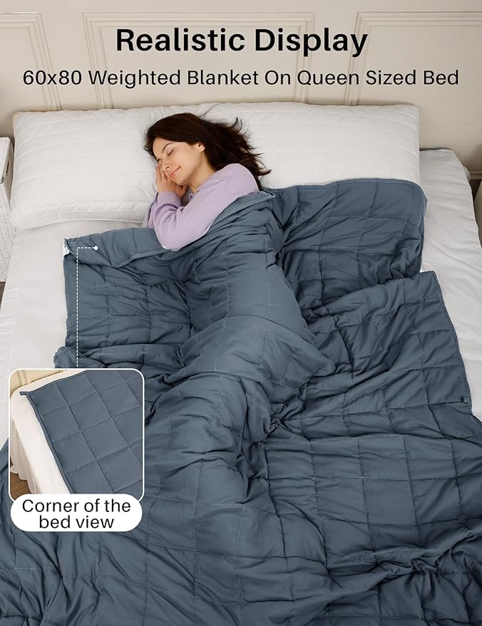 Weighted Idea Weighted Blankets for Adults (Dark Grey,60"x80",17lbs) Breathable Cooling Blanket Queen Size with Premium Glass Beads Heavy Soft Throw Blanket for All-Season