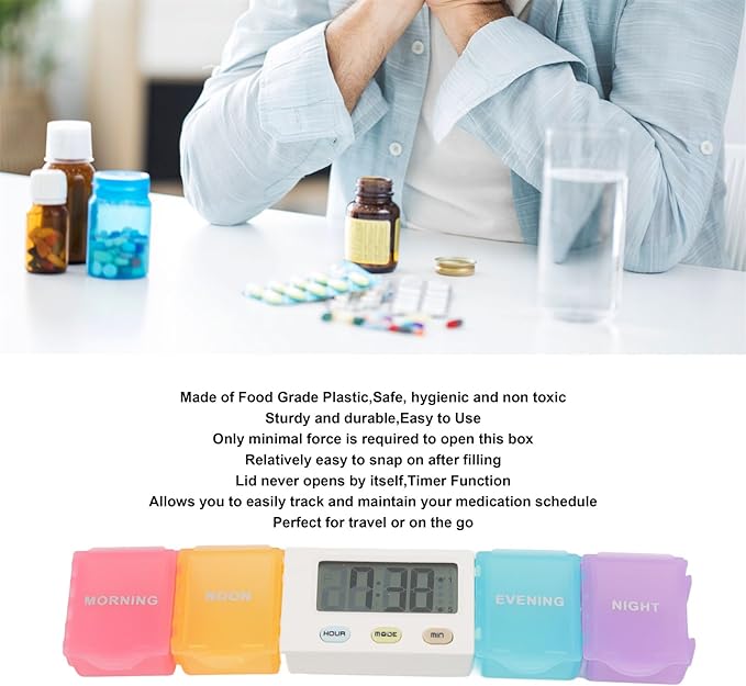 Automatic Pill Dispenser, Medicine Organizer with Timer Reminder Alarm, Portable Large Capacity Pill Organizer for Home, Office (4 Compartment (36x14x15cm/14.2x5.5x5.9in))