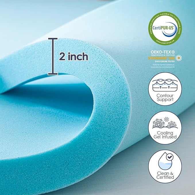ELEMUSE 3 Inch Dual Layer Memory Foam Mattress Topper King, 2 Inch Cooling Gel Memory Foam Plus 1 Inch Down Alternative Pillowtop Mattress Pad with Cooling Cover,Black