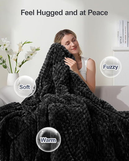Super Soft Luxury Fleece Sherpa Weighted Blanket 15 lbs for Adults, Turtle Shell Fluffy Cozy Warm Twin Weighted Throw for Winter, Ceramic Beads Washable Heavy Blankets for Couch Bed, Black, 48" x 72"