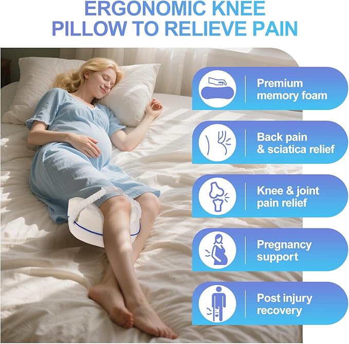Knee Pillow for Side Sleepers for Back Pain,Leg Pillow for Side Sleepers, Memory Foam Cushion Knee Support Pillows,Pain Relief, Pregnancy Travel Pillow with Extra Washable Cover