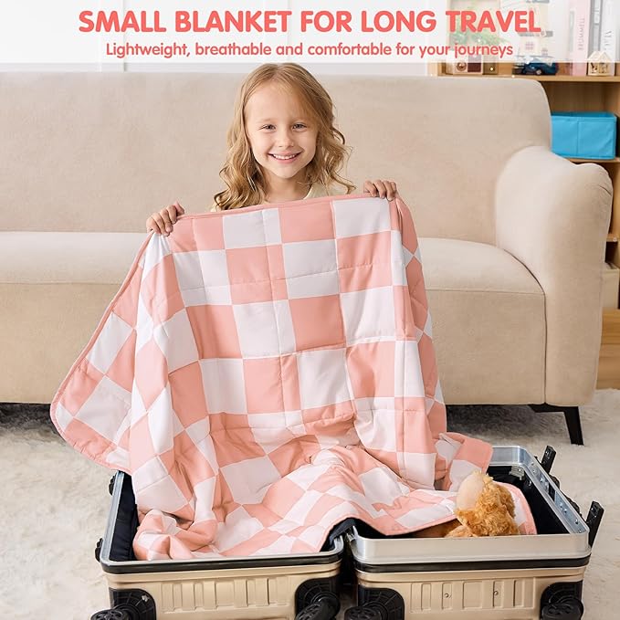 yescool Pink Checkered Weighted Blanket 7 Pounds Plaid Weighted Throw Blanket, Heavy Blanket for Sleeping, Tartan Bed Throw Blanket Gift for 60-80lbs, 40"x60"