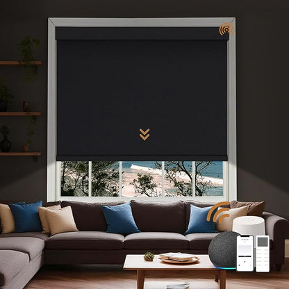 Motorized Blinds with Remote, Custom Automatic Electric Blackout Smart Blinds for Windows, Motorized Window Roller Shades Compatible with Alexa Google for Home Office, Luxury Black