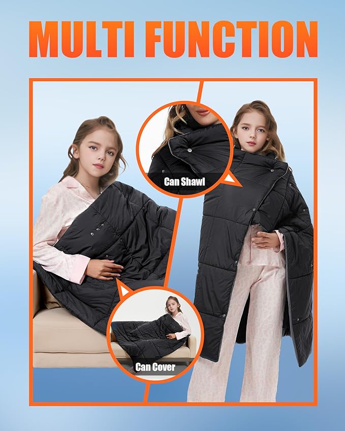 Kids Heated Blanket Battery Operated - Boys and Girls 7.4V DC Portable Cordless USB Heating Blanket for Outdoors