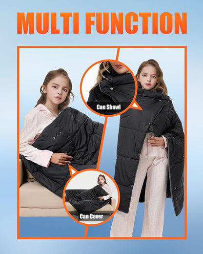 Kids Heated Blanket Battery Operated - Boys and Girls 7.4V DC Portable Cordless USB Heating Blanket for Outdoors