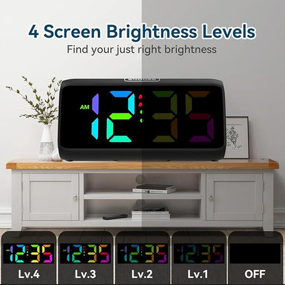 Netzu Loud Alarm Clock for Heavy Sleepers, Plug-in RGB Vibrating Alarm Clocks with Bed Shaker, 5 Dimmers, 2 Alarms and Snooze for Bedrooms Hearing Impaired Deaf Adults (Black)