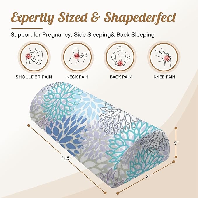 Knee Pillow for Back Sleeping – Half Moon Bolster Pillow for Legs,Under Knee While Sleeping Support, Leg & Back Pain Relief (21.5x9x5 Inches),Machine Washable Cover