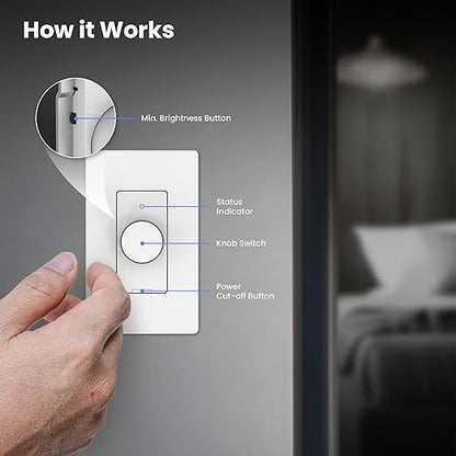 Feit Electric Smart WiFi Rotary Dimmer Switch, Neutral Wire Required, Single-Pole/3-Way/4-Way, Works with Alexa & Google Assistant, TRIAC Dimming, EZ Bluetooth Pairing, App Control, DIM/Rotary/WiFi