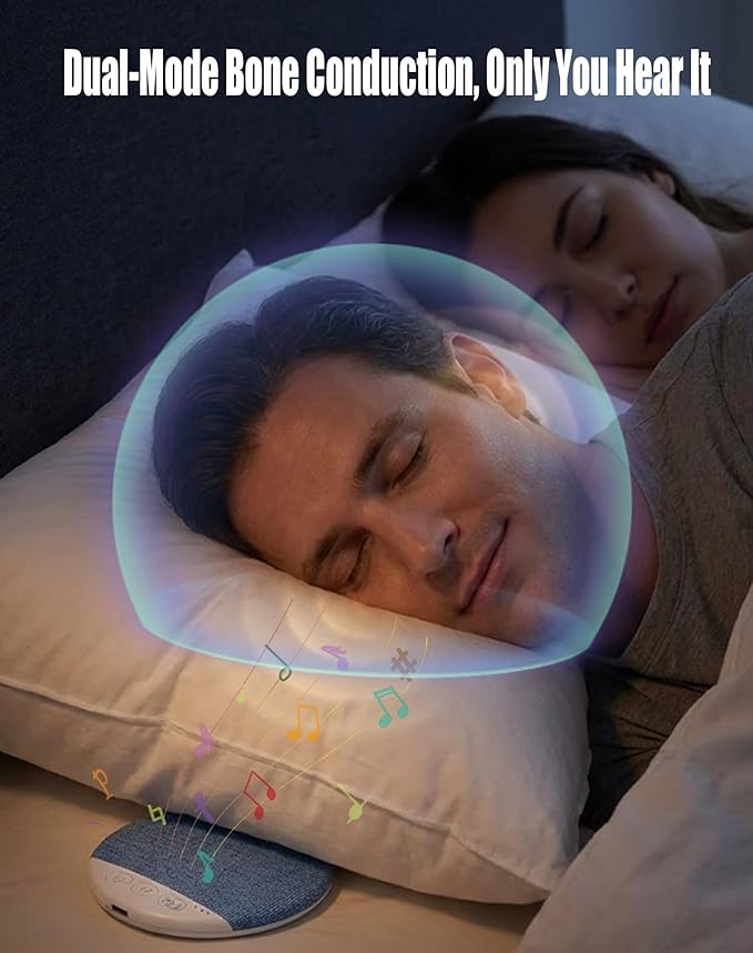 Bone Conduction Pillow Speaker for Sleeping, Under Pillow Speaker with Bone-Acoustic Fabric Diffusion, Bluetooth Ultra-Flat & Soothing White Noise & Hi-Fi Sound, Automatic Shut-Off Timer (1pc)