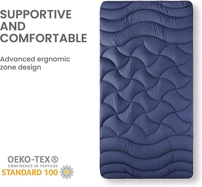 SLEEP ZONE Cooling Twin Mattress Topper, Premium Zoned Cool Mattress Pad Cover, Padded Mattress Protector Breathable Washable, Deep Pocket 8-21" (Navy, Twin)