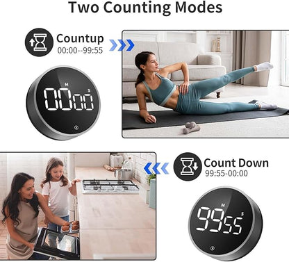 VOCOO Digital Kitchen Timer - Magnetic Countdown Countup Timer with Large LED Display Volume Adjustable, Easy for Cooking and for Seniors and Kids to Use (Space Grey)