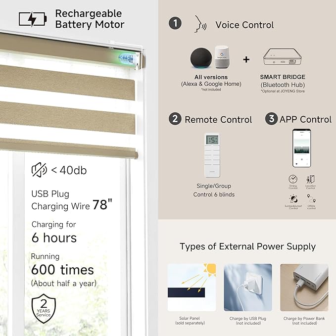 Motorized Zebra Blinds, Cordless Blackout Window Shades with Remote, Custom Dual Layer Smart Roller Shades Compatible with Alexa Google Assistant, Automatic Light Filtering Blinds,Coffee