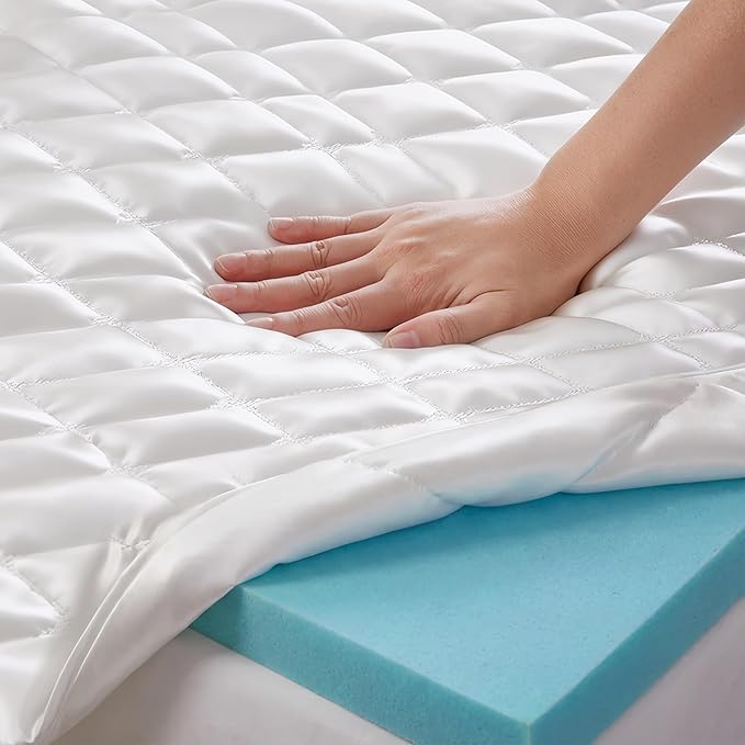 Full Size Memory Foam Mattress Topper,Dual Layer Gel Memory Foam & Pillow Top Mattress Topper Pad Cover for Pressure Relief and Medium Support,CertiPur-US Certified