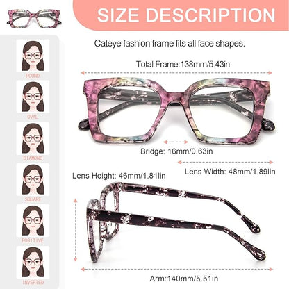 KoKoBin 3 Pack Stylish Square Frame Oprah Style Reading Glasses for Women, Blue Light Blocking Comfortable Readers