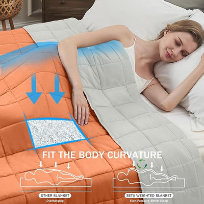 Weighted Blanket for Adults (15lbs, 60"x80" Queen Size) - Cooling and Breathable Heavy Blanket for 120-160lbs with Premium Glass Bead - Soft Thick Blanket for All-Season Sleeping Comfort - Orange