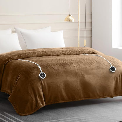 HOMLYNS LuxeHeat Heated Blanket Electric Blanket Queen Size, Soft Flannel Sherpa Heating Blanket with 10 Heat Settings, 1-10 hrs Timer Auto Shut Off (84x90 inches, Coffee)