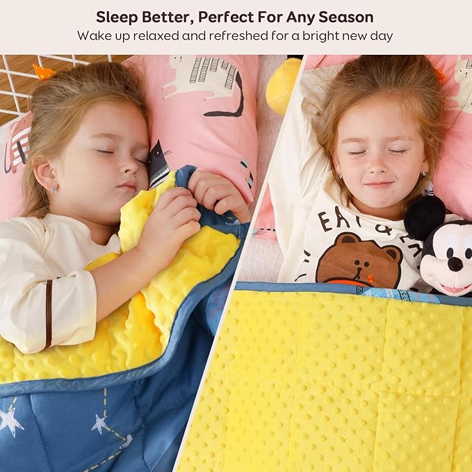 Uttermara Weighted Blanket 3 lbs, Ultra Cozy Minky Fleece and Cotton Sided with Cartoon Patterns, Reversible Heavy Blanket Great for Sleeping, 36x48 inches, Blue Star Moon