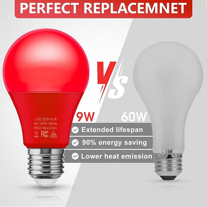 Briignite [2 Pack A19 LED Red Light Bulbs Indoor/Outdoor, Christmas Light Bulbs 9W (60W Equivalent) E26 Base 720LM Porch Light Bulb, LED Light Bulb for Halloween Christmas Decor